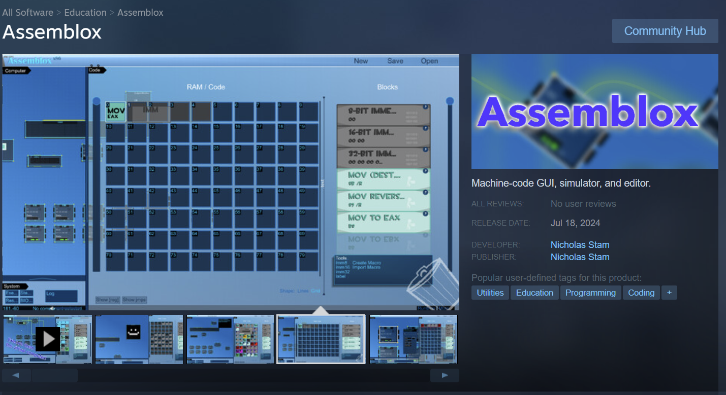 Image of the assemblox page on Steam.